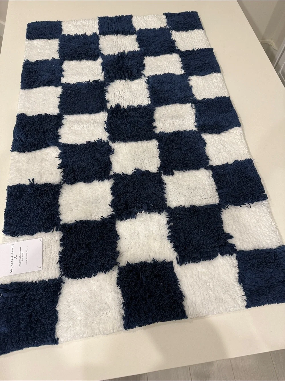 MacKenzie-Childs Navy and White Checkered Bath Rug